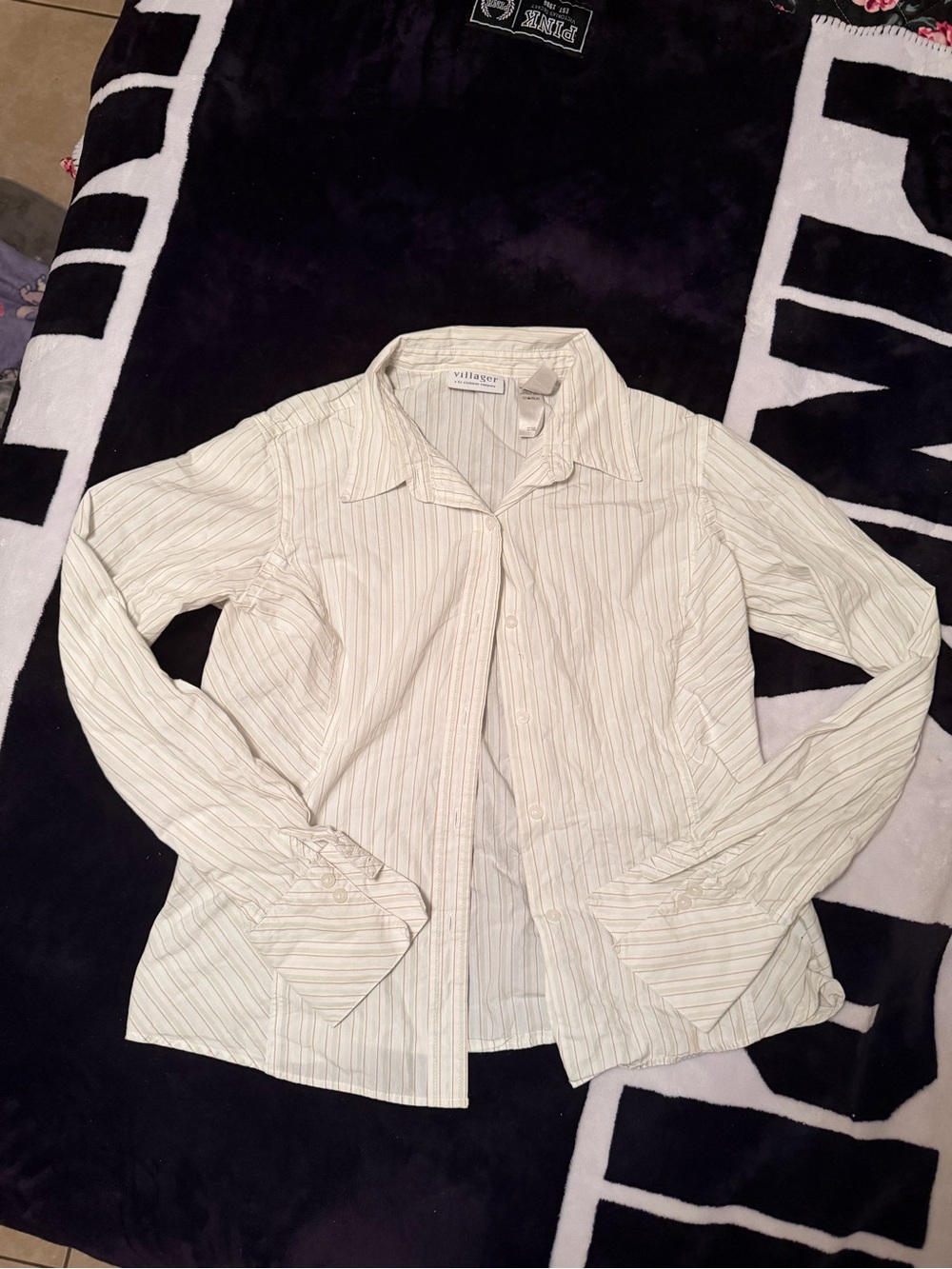 villager Cream Striped Button-Front Women's Shirt Jacket
